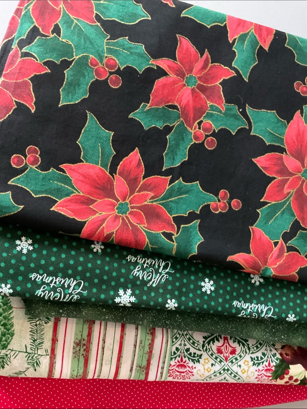 Christmas Holiday Fabric Bundle - Green and Red Festive Prints